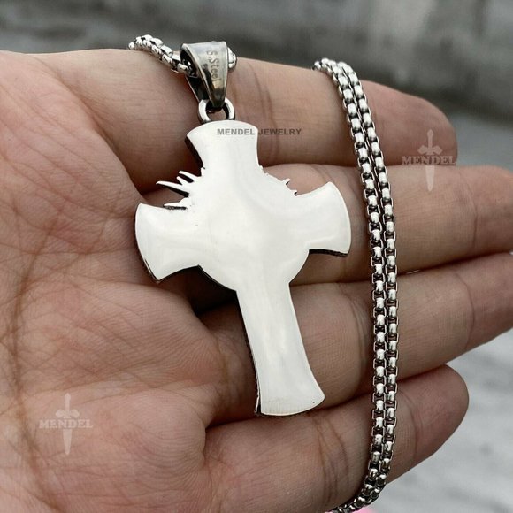Mens Stainless Steel Jesus Christ Crucifix Cross Pendant Necklace For Men Gift